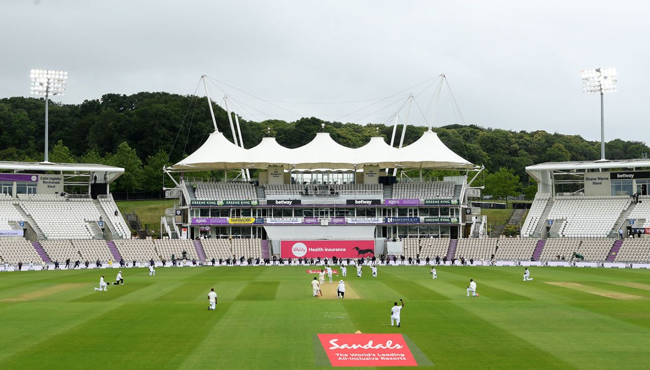 England and West Indies players take a knee, England v West Indies, 1st Test, Southampton, 1st day, July 8, 2020