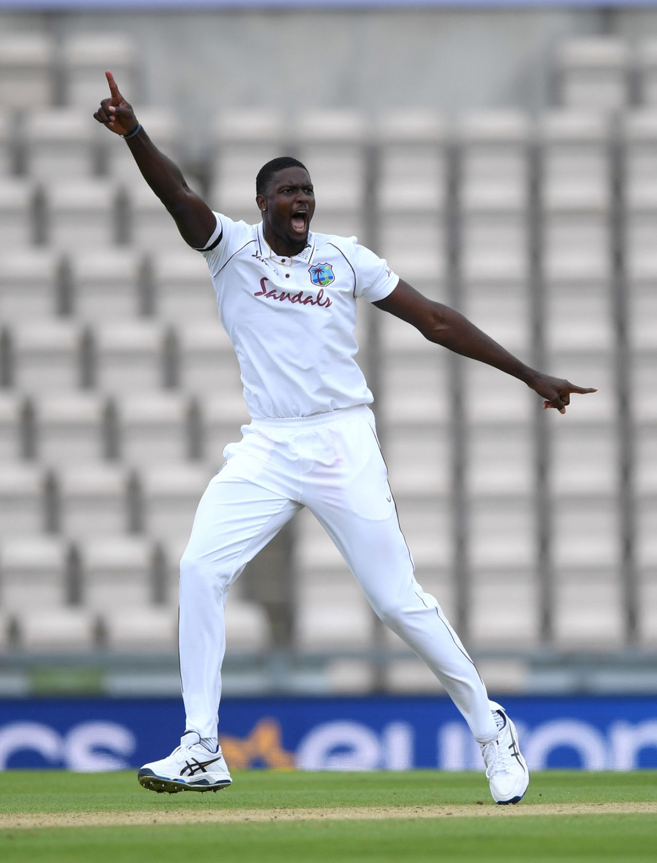 Jason Holder celebrates dismissing Ben Stokes, England v West Indies, 1st Test, day 2, Southampton, July 09, 2020