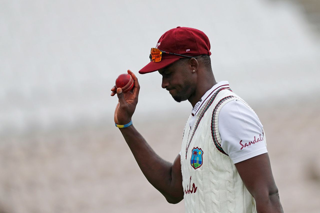 Jason Holder leaves the field with the ball after taking six wickets, England v West Indies, 1st Test, day 2, Southampton, July 09, 2020