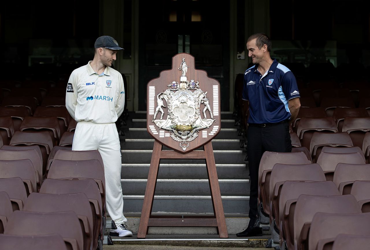 Peter Nevill and Phil Jaques with the Sheffield Shield, SCG, July 10, 2020