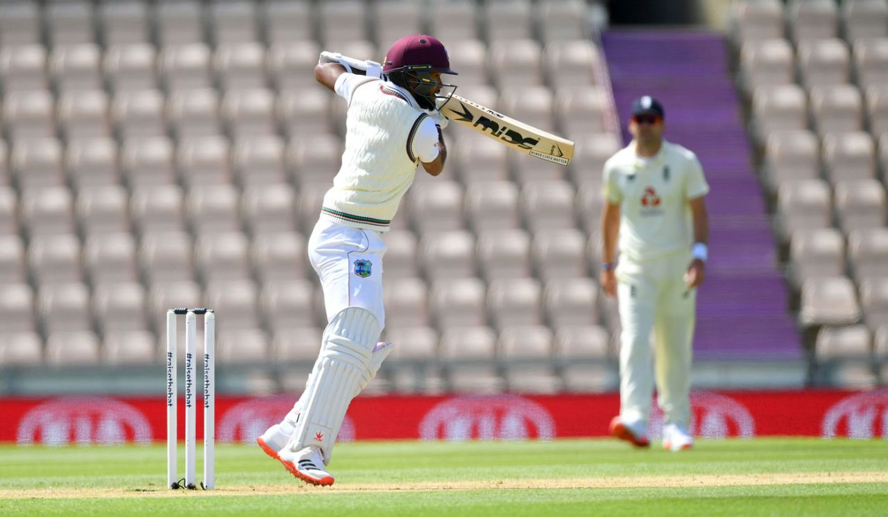 Kraigg Brathwaite punches through the off side, England v West Indies, 1st Test, 3rd day, Southampton
