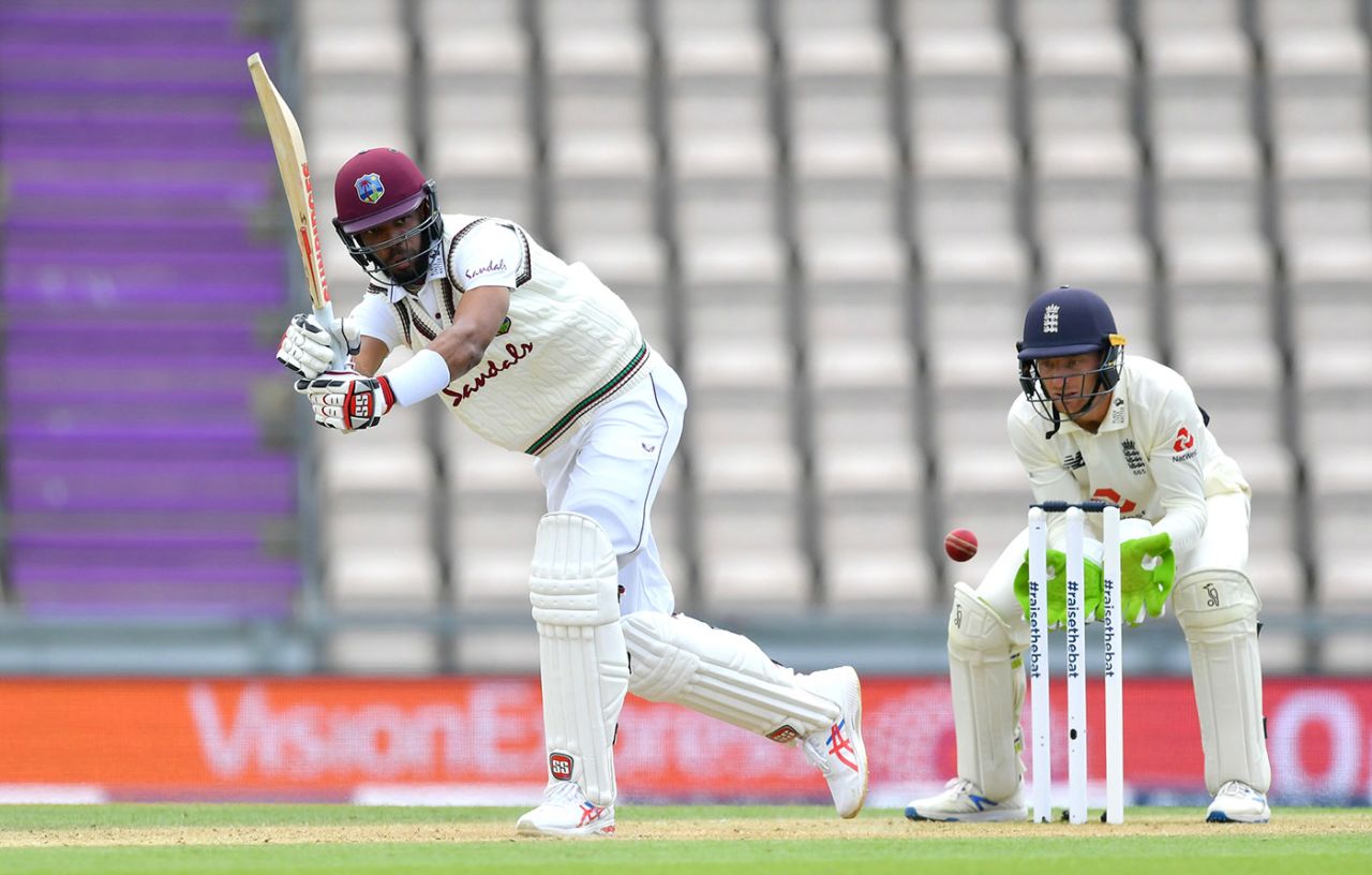 Roston Chase in action, England v West Indies, 1st Test, 3rd day, Southampton