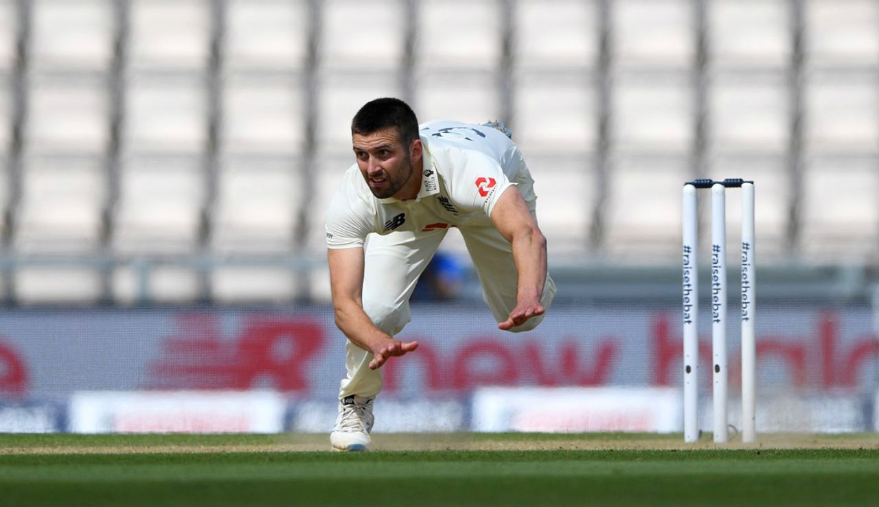 Mark Wood falls over after bowling, England v West Indies, 1st Test, 3rd day, Southampton