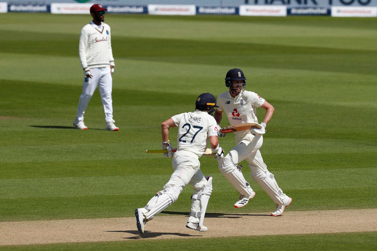 Rory Burns and Dom Sibley run between the wickets, England v West Indies, 1st Test, 4th day, Southampton, July 11, 2020