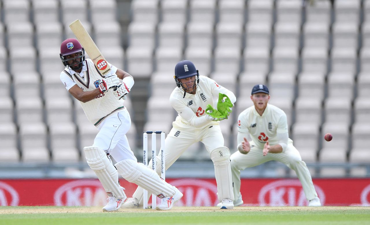 Roston Chase works one to the leg side, England v West Indies, 1st Test, 5th day, Southampton, July 12, 2020
