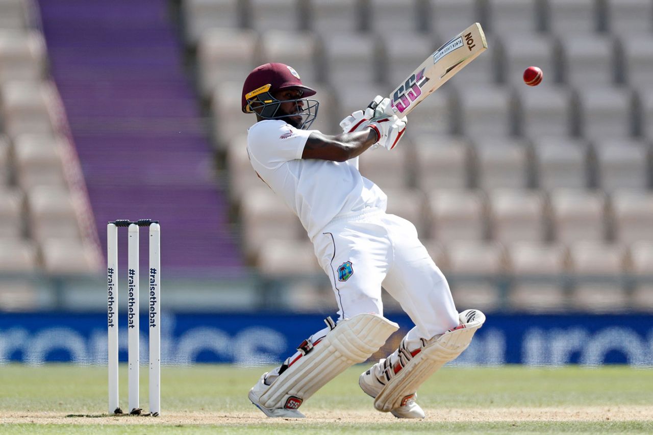 Jermaine Blackwood plays a shot, England v West Indies, 1st Test, 5th day, Southampton, July 12, 2020