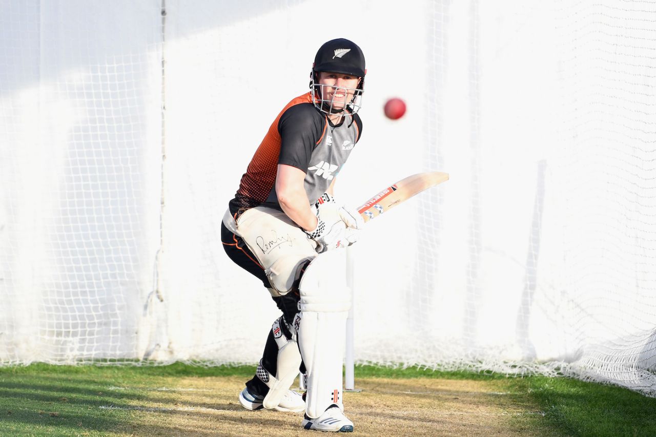 Henry Nicholls has a bat in the nets, Lincoln, July 14, 2020