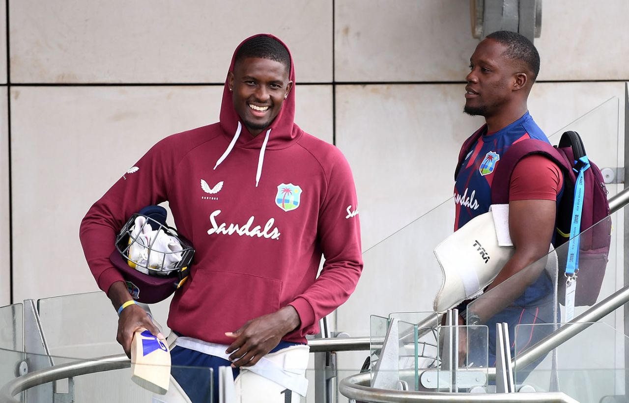 Jason Holder and Nkrumah Bonner head to the nets, Old Trafford, July 15, 2020