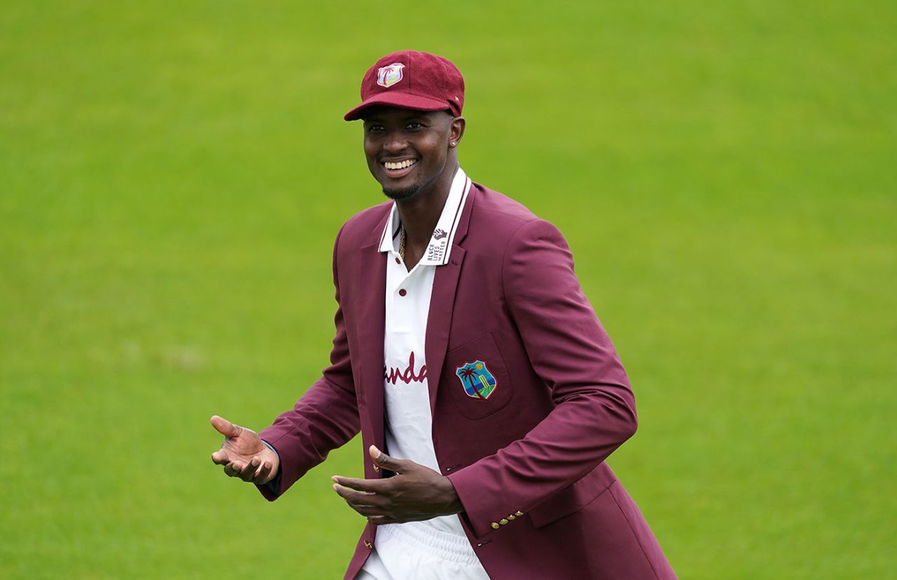 Jason Holder is all smiles after winning the toss, England v West Indies, 2nd Test, Old Trafford, July 16, 2020