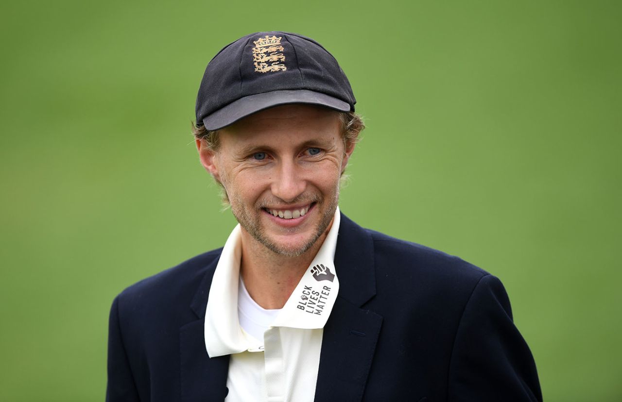 Joe Root grins at the toss, England v West Indies, 2nd Test, Old Trafford, July 16, 2020