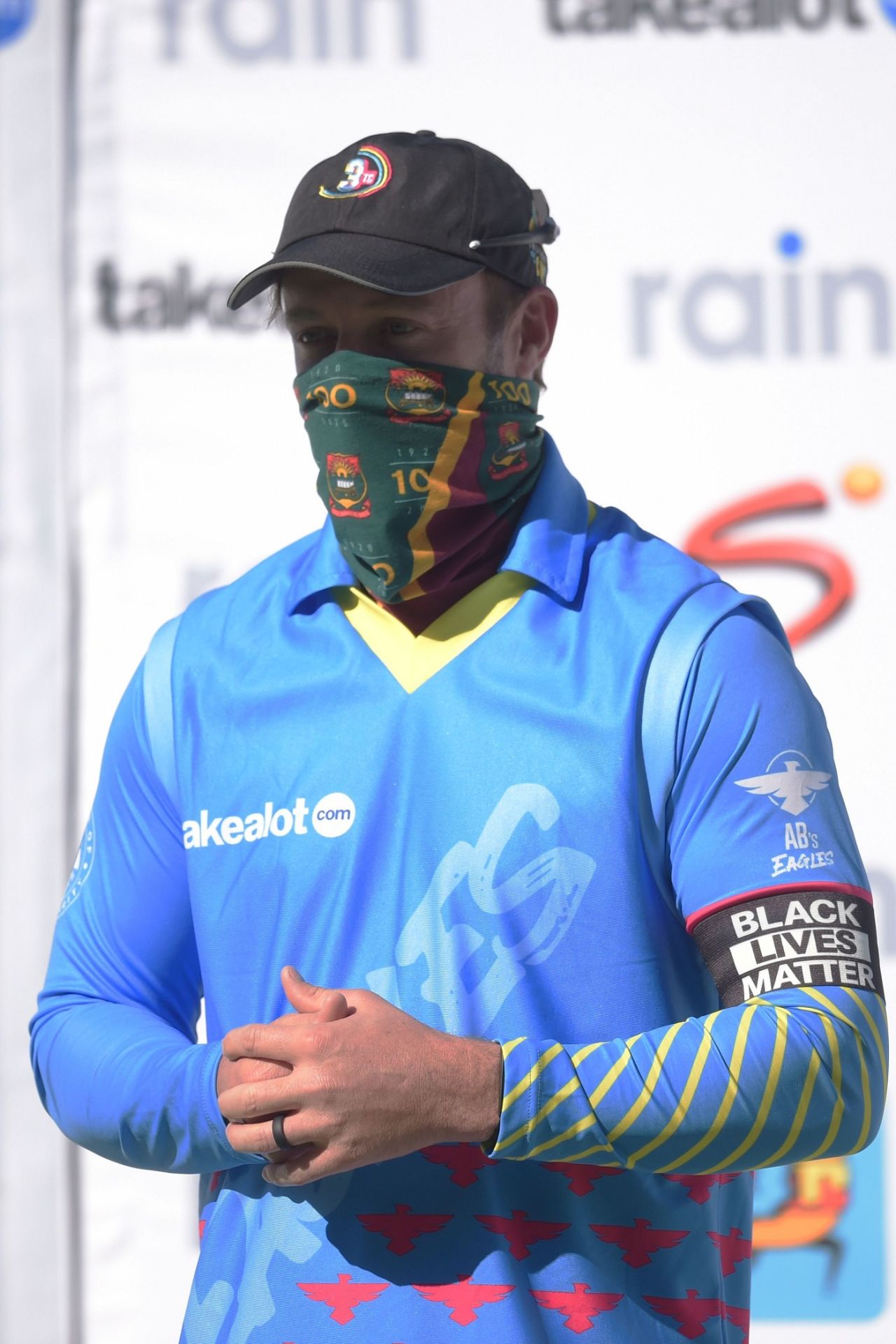 AB de Villiers has both the face-cover and the BLM armband in place, Centurion, July 18, 2020