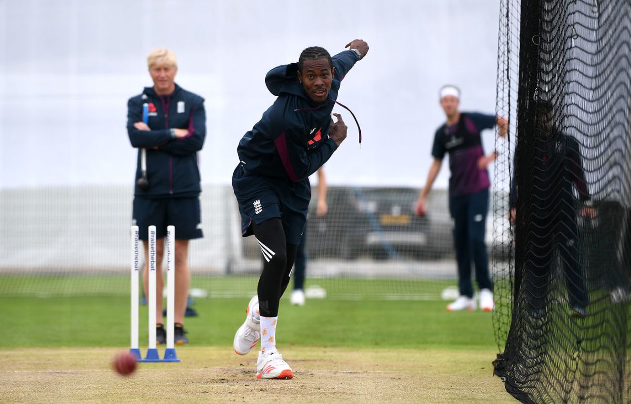 Jofra Archer bowls in the Manchester nets, Emirates Old Trafford, July 14, 2020