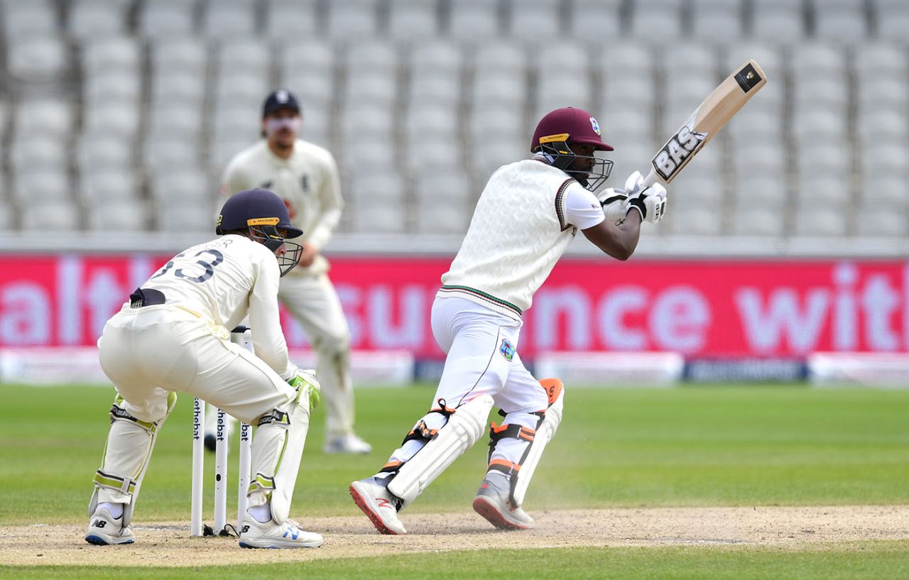 Shamarh Brooks steers one through cover, England v West Indies, 2nd Test, Emirates Old Trafford, 4th day, July 19, 2020