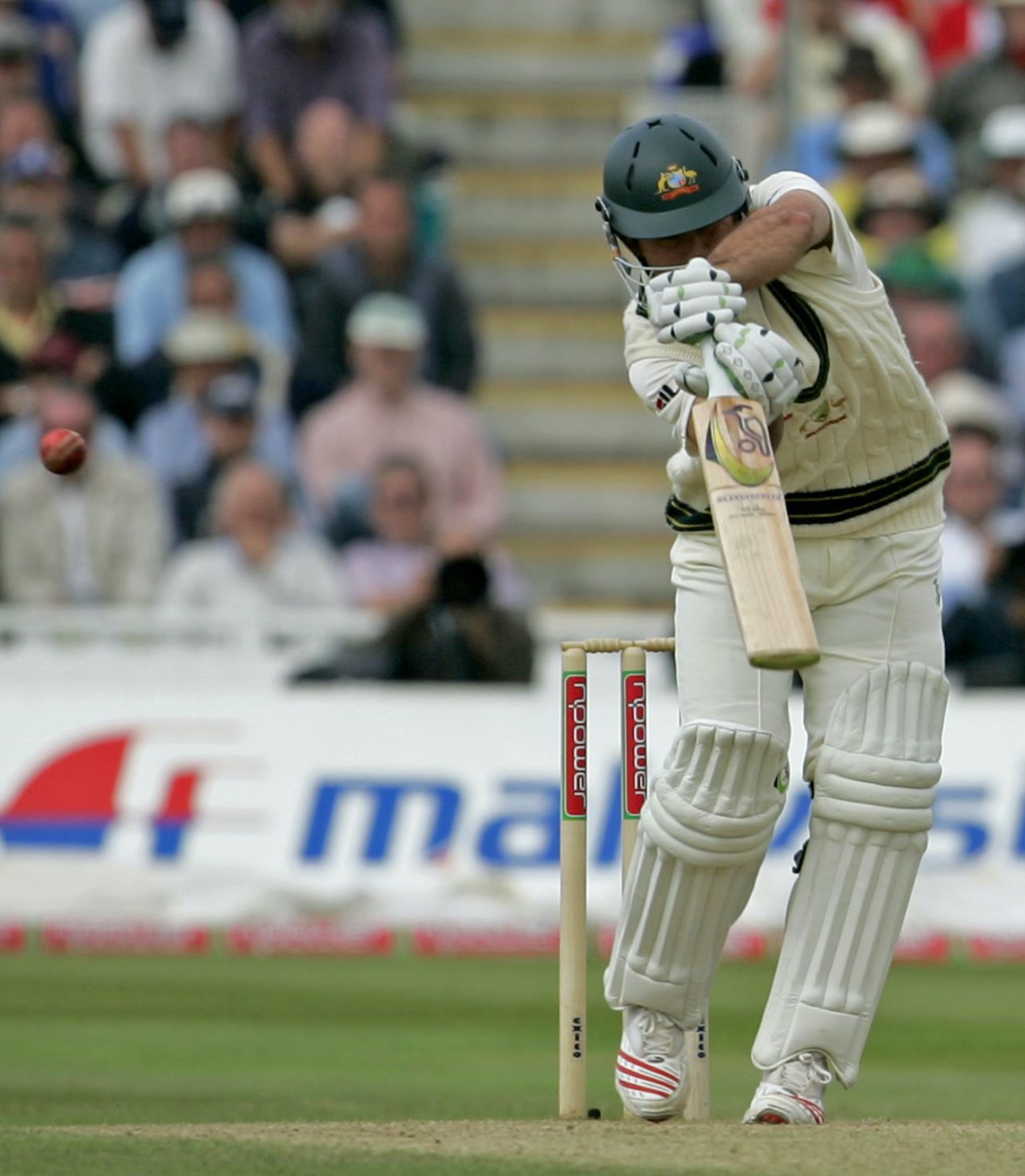 Ricky Ponting edges an Andrew Flintoff delivery to Geraint Jones, third day, second Test, England v Australia, Ashes 2005, Edgbaston, August 6, 2005