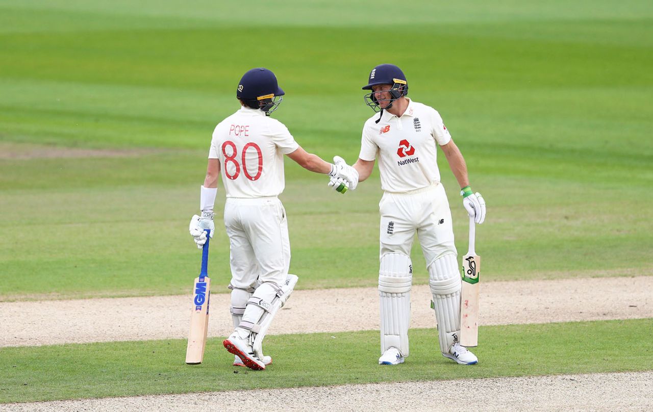 Jos Buttler and Ollie Pope put on a fifty stand, England v West Indies, 3rd Test, Emirates Old Trafford, 1st day, July 24, 2020