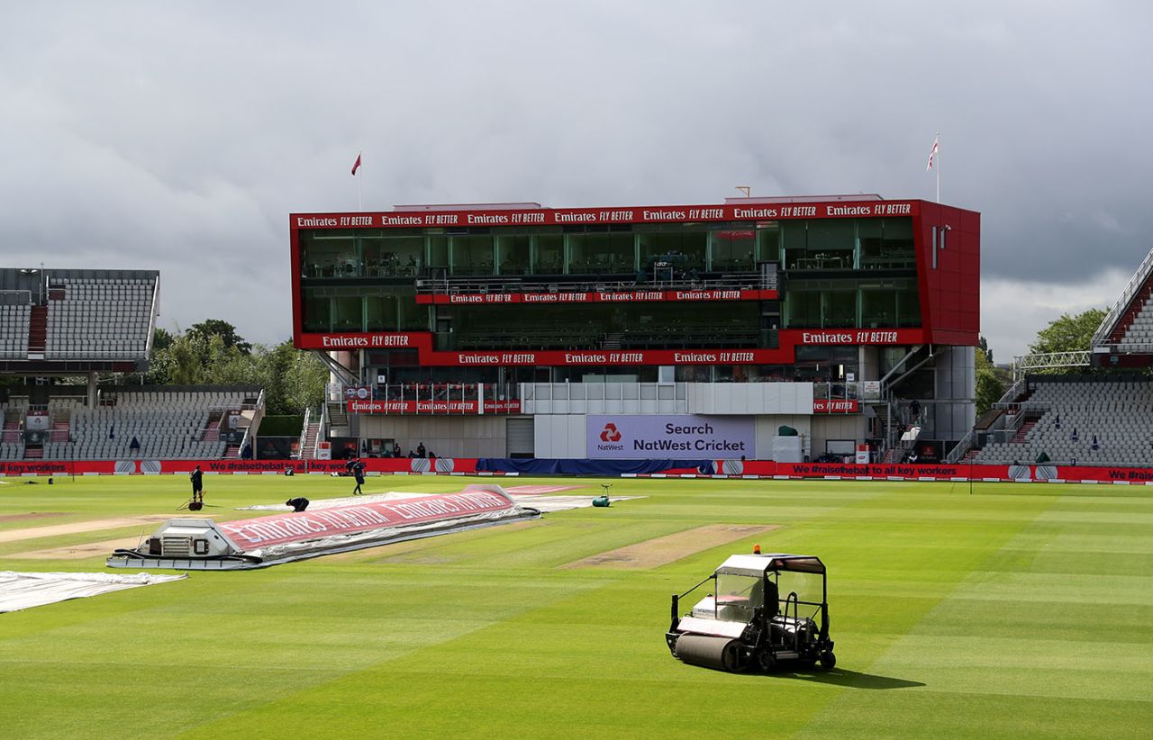 Rain threatened to delay the start on the second morning, England v West Indies, 3rd Test, Emirates Old Trafford, 2nd day, July 25, 2020