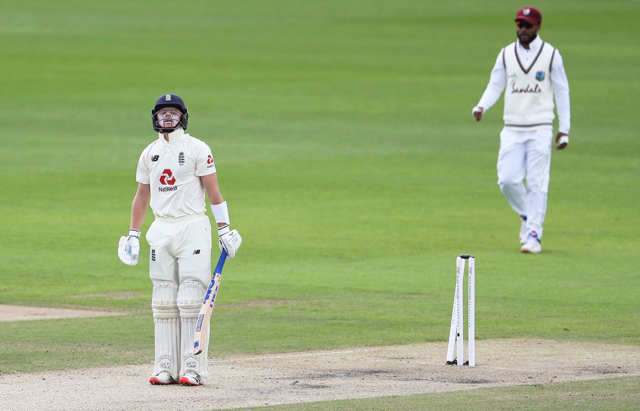 Ollie Pope was bowled for 91 on the second morning, England v West Indies, 3rd Test, Emirates Old Trafford, 2nd day, July 25, 2020