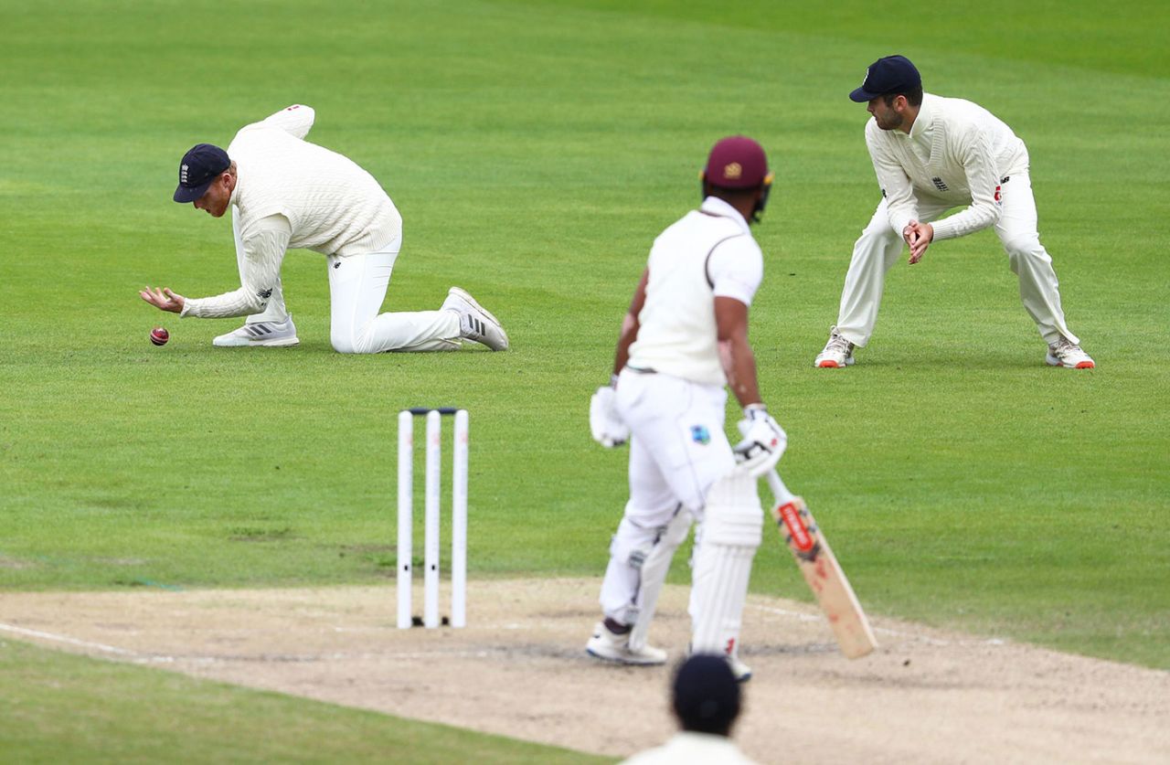 Ben Stokes dropped John Campbell at slip, England v West Indies, 3rd Test, Emirates Old Trafford, 2nd day, July 25, 2020
