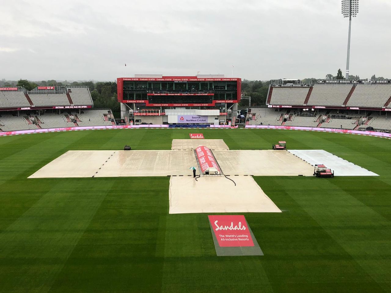 Old Trafford in the rain, England v West Indies, third Test, Emirates Old Trafford, July 27, 2020