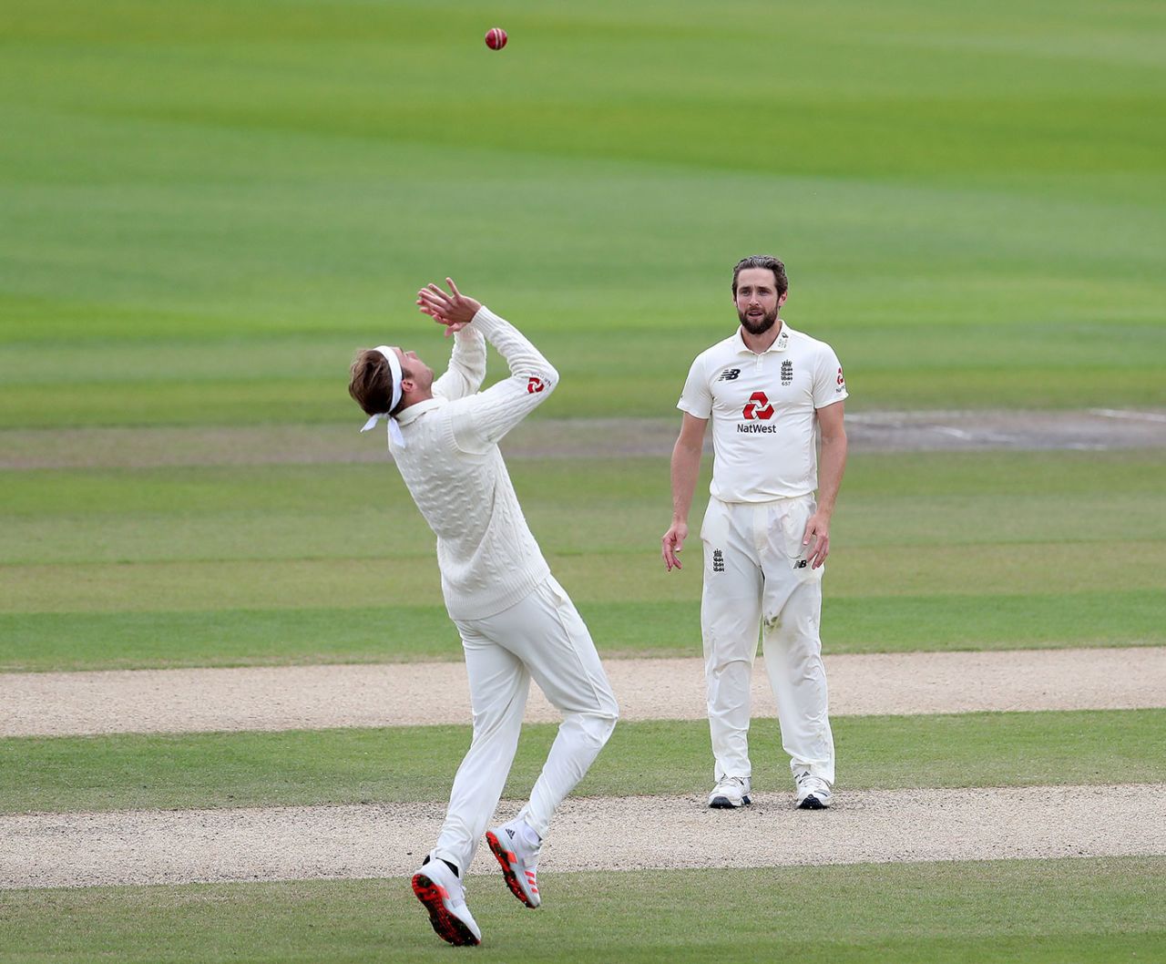 Stuart Broad takes the catch to give Chris Woakes the breakthrough, England v West Indies, Third Test, Day 5, Emirates Old Trafford, July 28, 2020