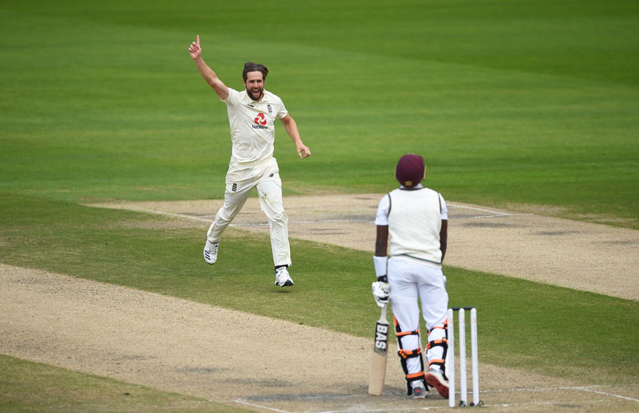 Chris Woakes had Shamarh Brooks caught behind, England v West Indies, Third Test, Day 5, Emirates Old Trafford, July 28, 2020