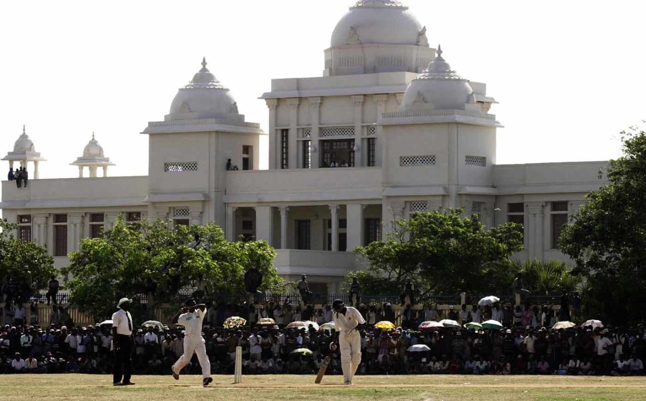 Muttiah Muralitharan bowls in a match in Jaffna, September 1, 2002