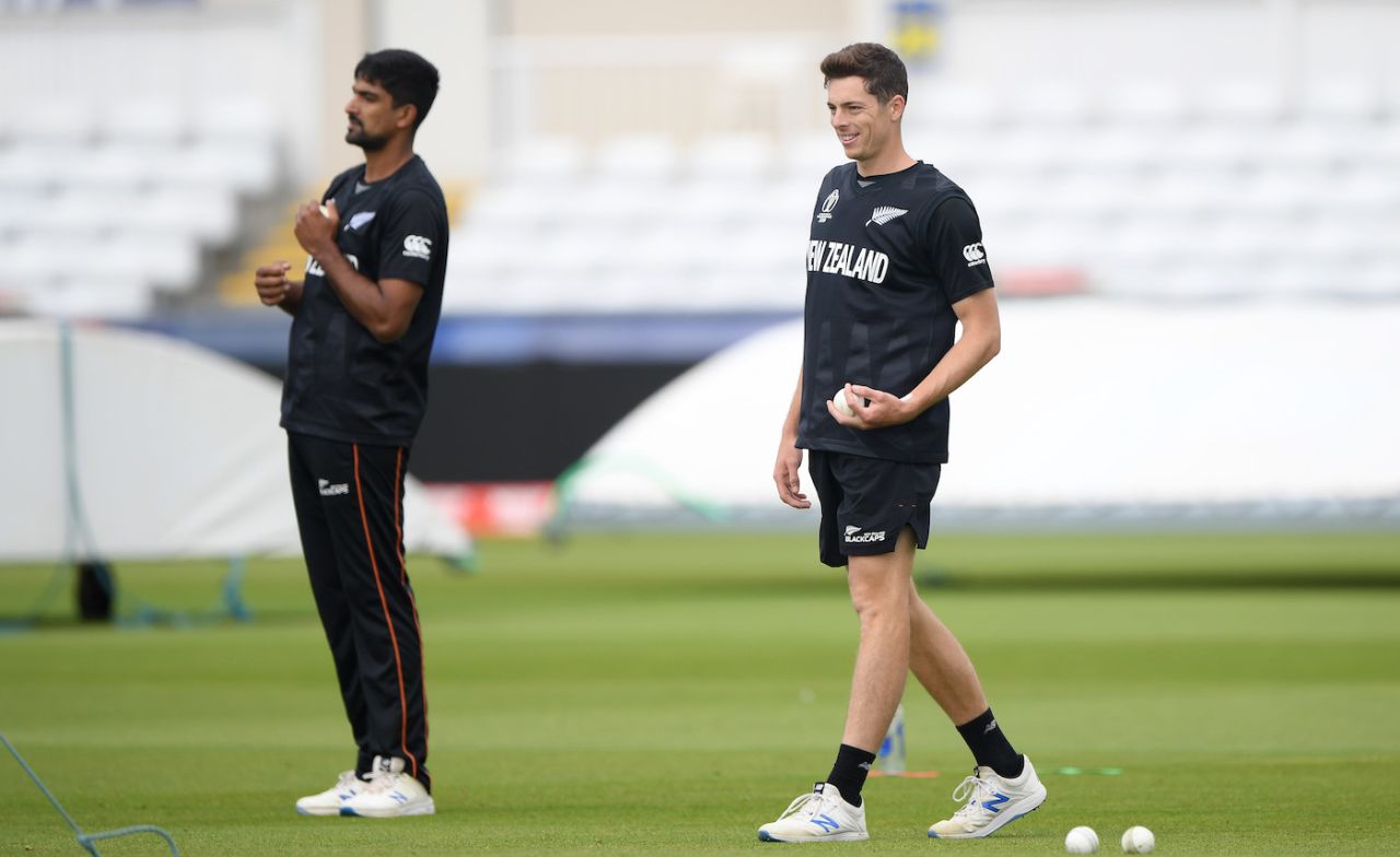 Ish Sodhi and Mitchell Santner have a bowl in the nets, Chester-le-Street, July 2, 2019 