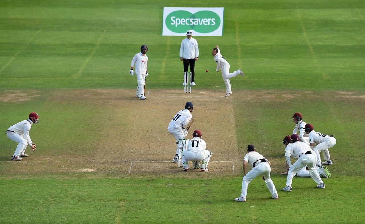 Roelof van der Merwe bowls to Tom Westley, Somerset v Essex, County Championship, Division One, Taunton, September 26, 2019