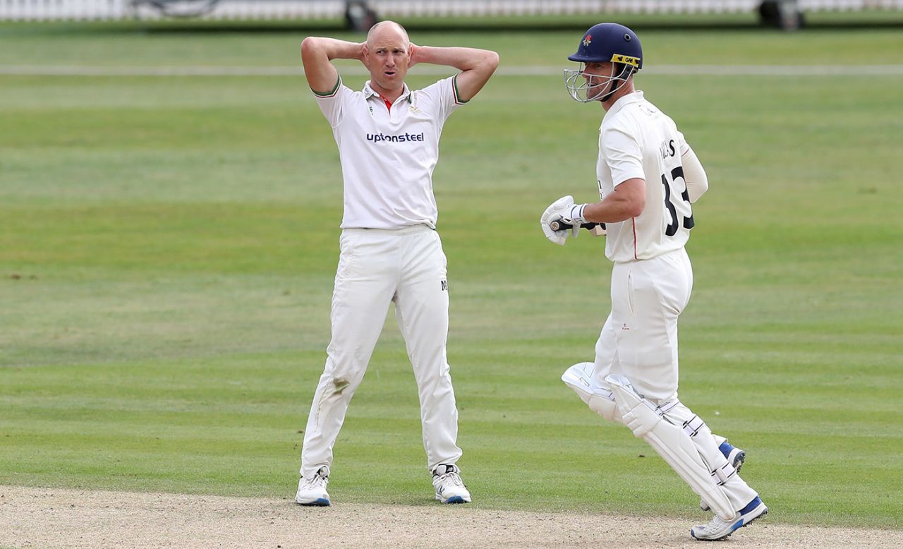 Dieter Klein looks on as a chance goes begging, Lancashire v Leicestershire, Worcester, Bob Willis Trophy, August 2, 2020