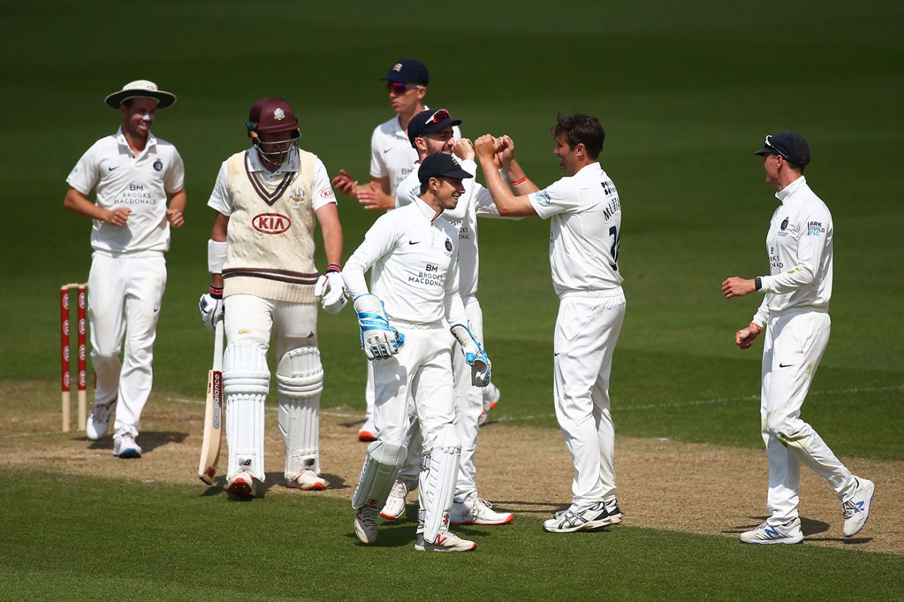 Tim Murtagh claims another wicket for Middlesex at The Oval, Surrey v Middlesex, Kia Oval, Bob Willis Trophy, August 3, 2020