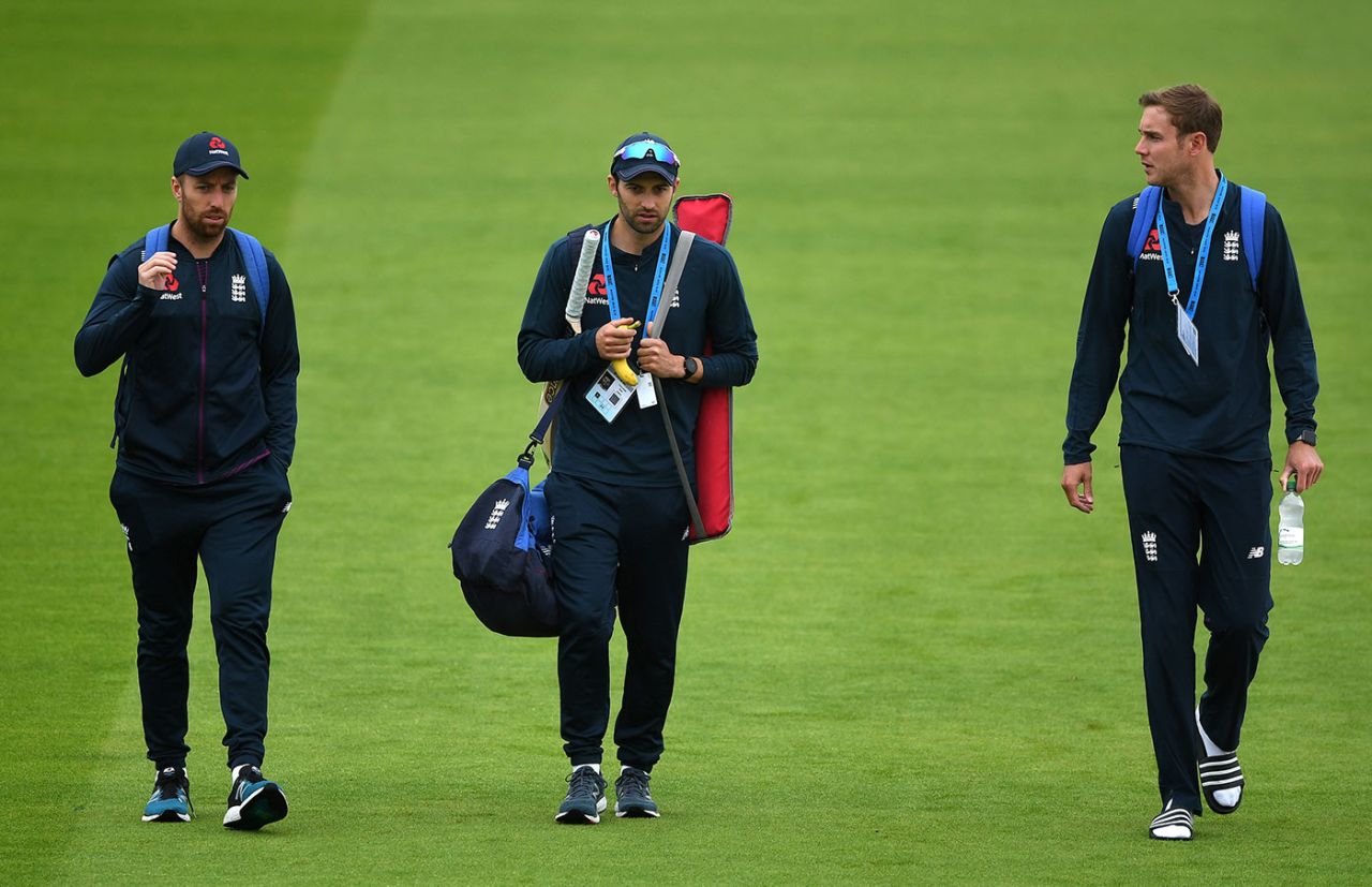 Jack Leach, Mark Wood and Stuart Broad walk to training, England v Pakistan, 1st Test, Old Trafford, August 4, 2020