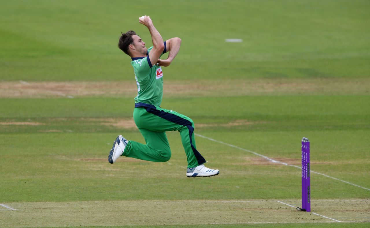 Curtis Campher leaps into his delivery stride, England v Ireland, 3rd ODI, Ageas Bowl, August 4, 2020