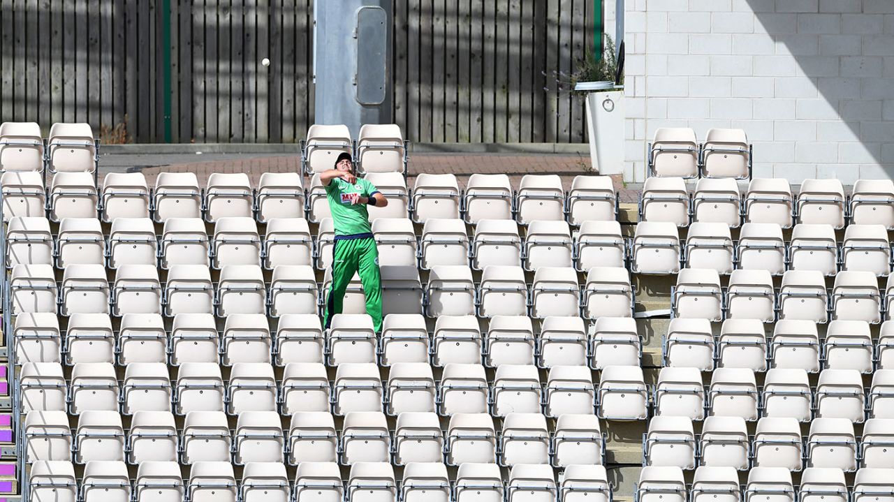 Mark Adair fetches a ball from the stands, England v Ireland, 3rd ODI, Ageas Bowl, August 4, 2020