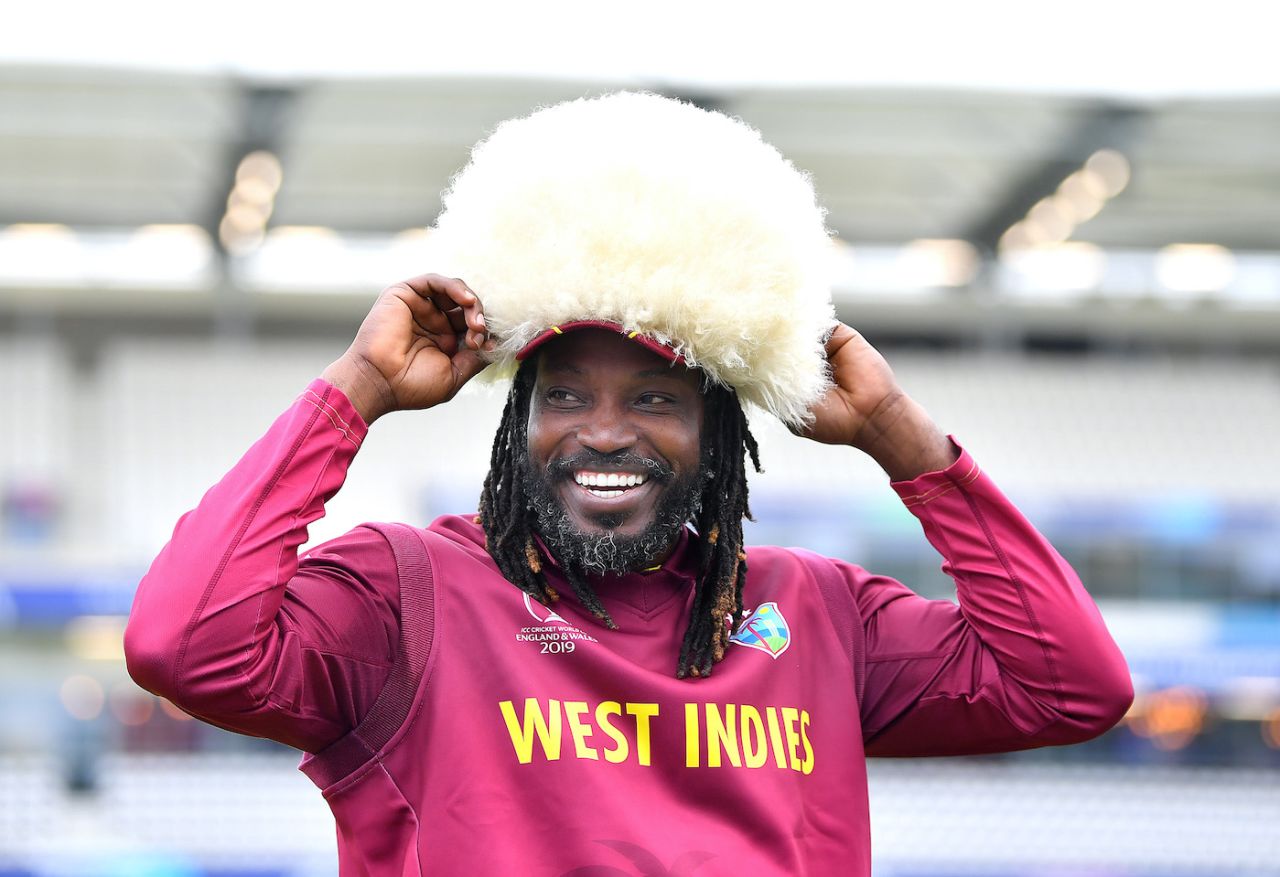 Chris Gayle wears a traditional Afghan sheepskin hat, group stage match, World Cup 2019, Afghanistan v West Indies, Headingley, July 04, 2019 