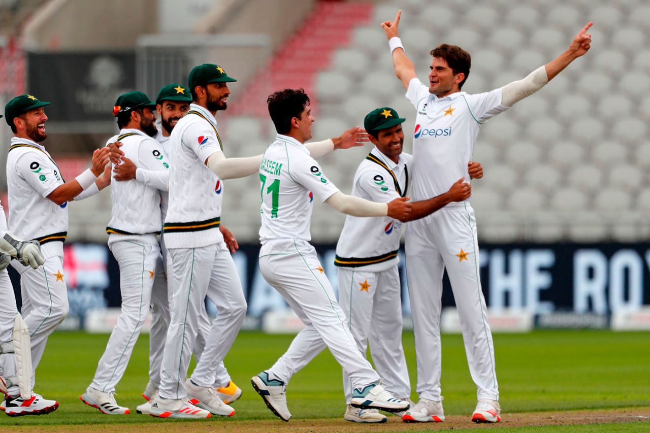 Shaheen Afridi claimed the first-over wicket of Rory Burns, England v Pakistan, 1st Test, Old Trafford, 2nd day, August 6, 2020