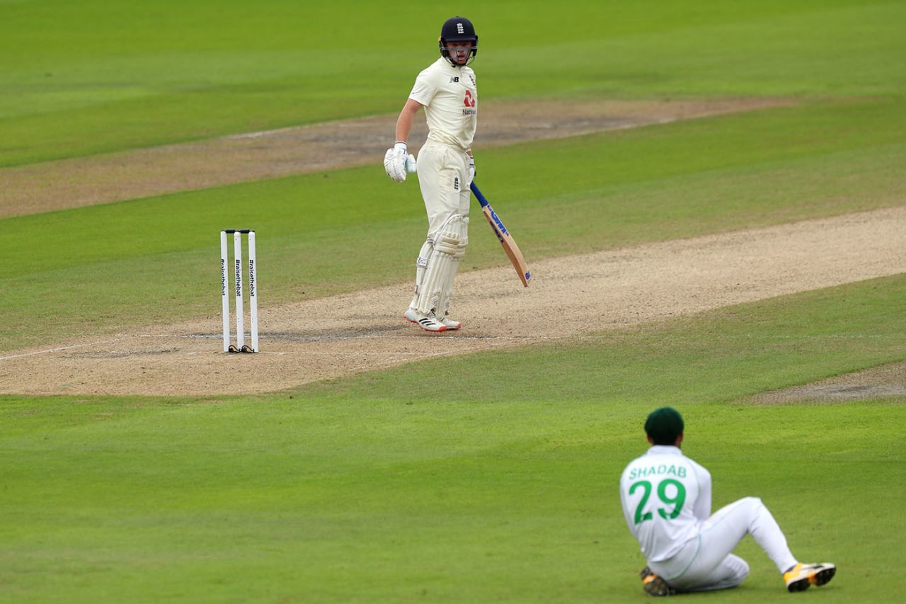 Ollie Pope looks aghast as his outside edge flies to gully, England v Pakistan, 1st Test, Old Trafford, 3rd day, August 7, 2020