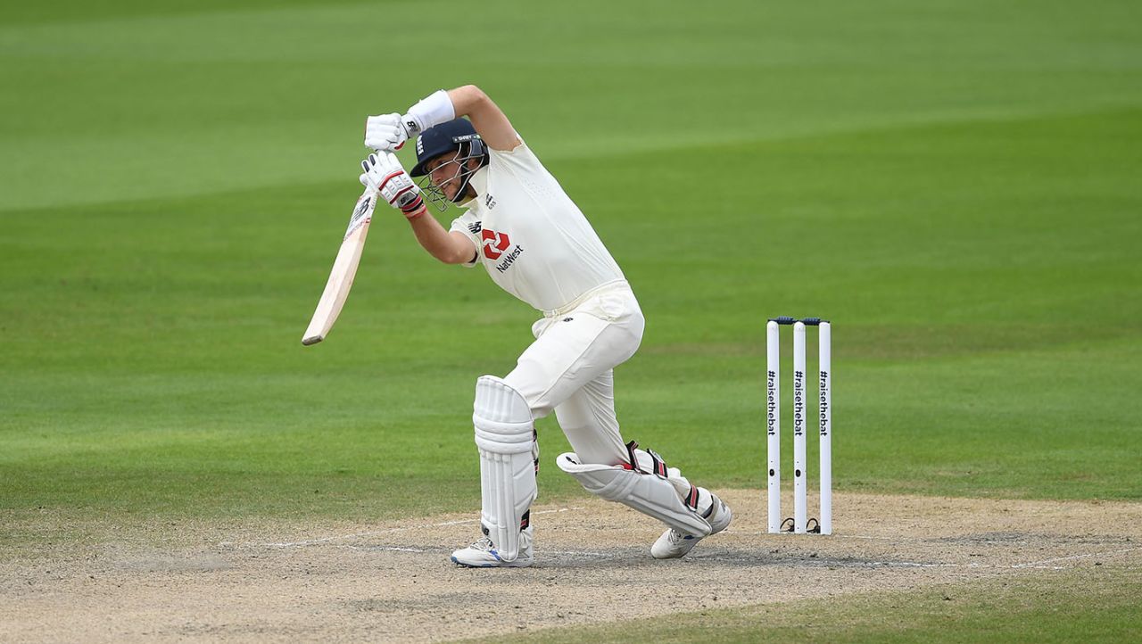 Joe Root drives through the off side, England v Pakistan, 1st Test, Old Trafford, 4th day, August 8, 2020
