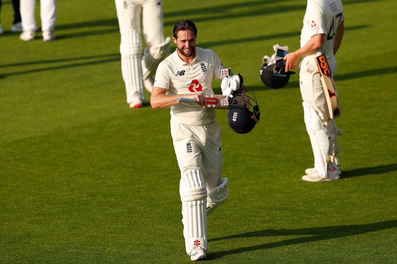 Chris Woakes is all smiles after his Man of the Match performance, England v Pakistan, 1st Test, Old Trafford, 4th day, August 8, 2020