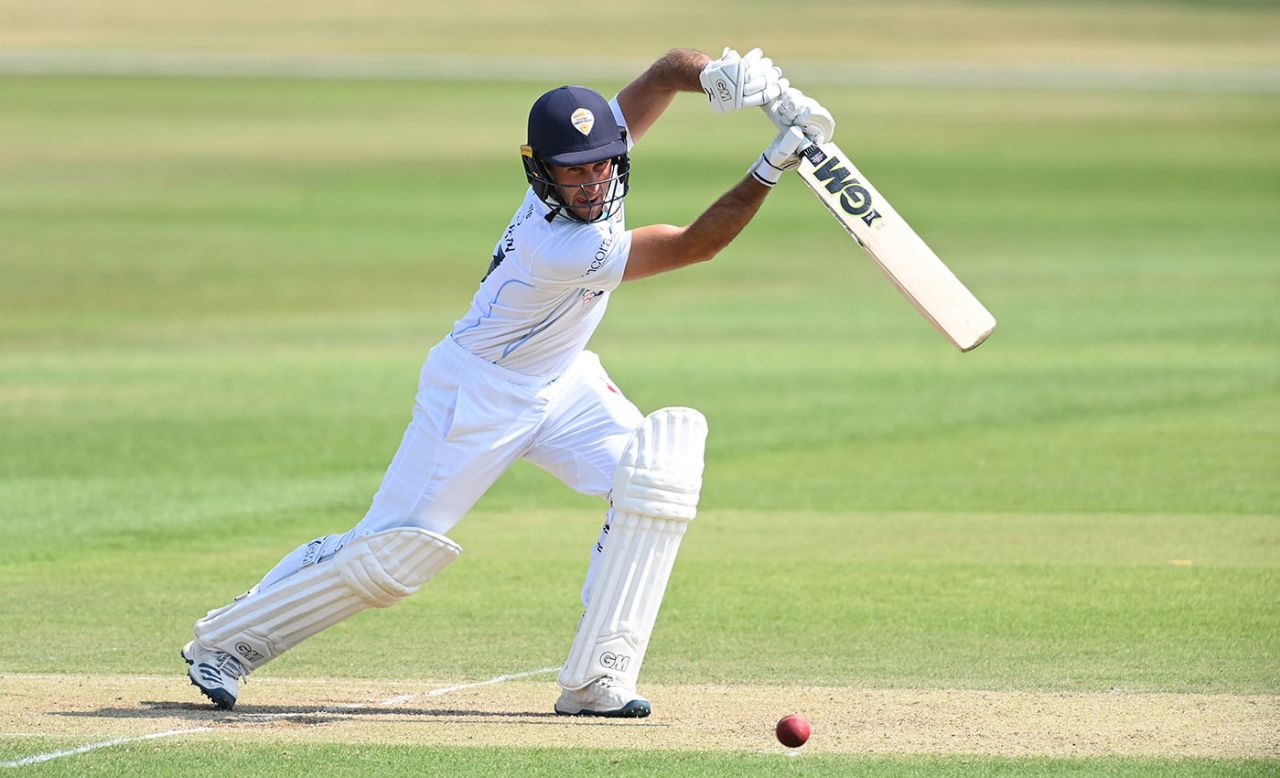 Wayne Madsen drives on his way to a hundred, Leicestershire v Derbyshire, Grace Road, Bob Willis Trophy, August 9, 2020