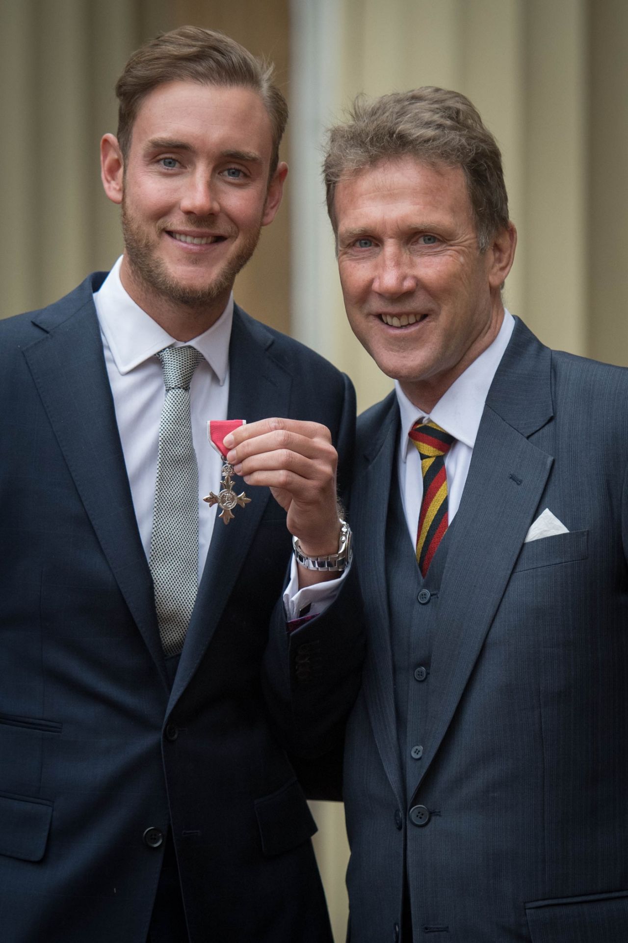 Stuart Broad with his father Chris Broad, after being appointed a Member of the Order of the British Empire (MBE) by the Prince of Wales at an investiture ceremony at Buckingham Palace, London, February 10, 2017