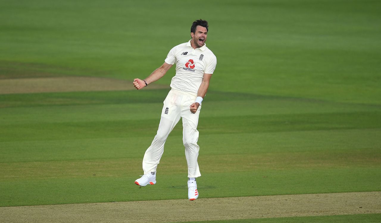 James Anderson celebrates the wicket of Azhar Ali, England v Pakistan, Ageas Bowl, 2nd Test, 1st day, August 13, 2020
