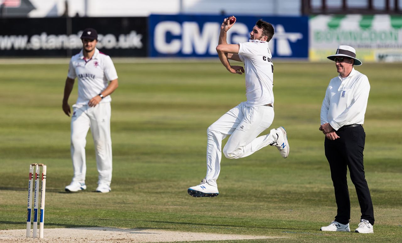 Craig Overton in his delivery stride, Northamptonshire v Somerset, Bob Willis Trophy, Wantage Road, 2nd day, August 9, 2020