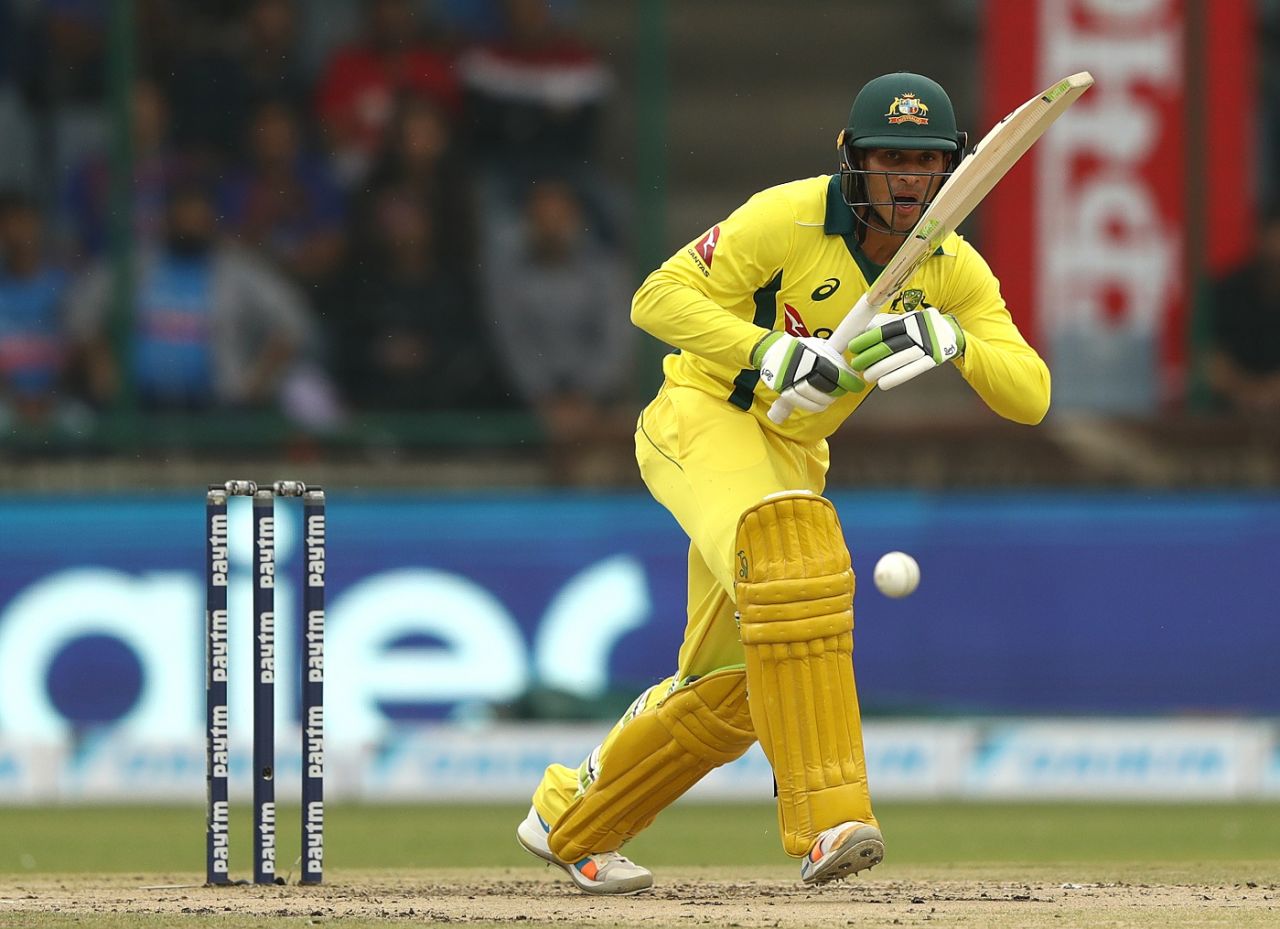 Usman Khawaja works the ball into the leg side, India v Australia, 5th ODI, Delhi, March 13, 2019