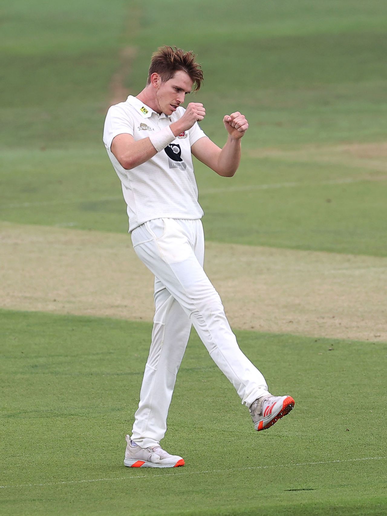 Fred Klaassen punches the air, Kent v Middlesex, Bob Willis Trophy, Canterbury, August 16, 2020