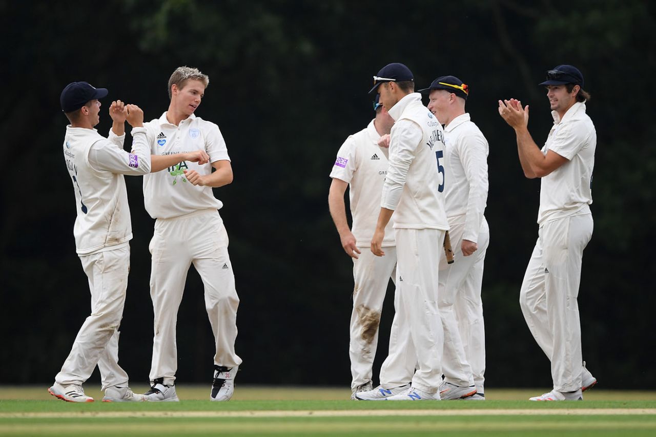 Tom Scriven celebrates his maiden first-class wicket, Hampshire v Surrey, Bob Willis Trophy, Arundel, August 16, 2020