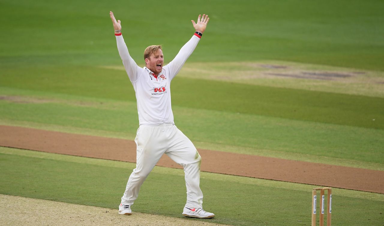 Simon Harmer appeals for a wicket, Sussex v Essex, Bob Willis Trophy, day 2, Hove, August 16, 2020