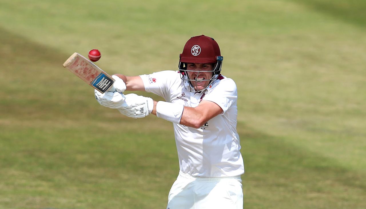 Jamie Overton pulls the ball to the boundary, Bob Willis Trophy match, Northamptonshire v Somerset, Northampton, August 09, 2020
