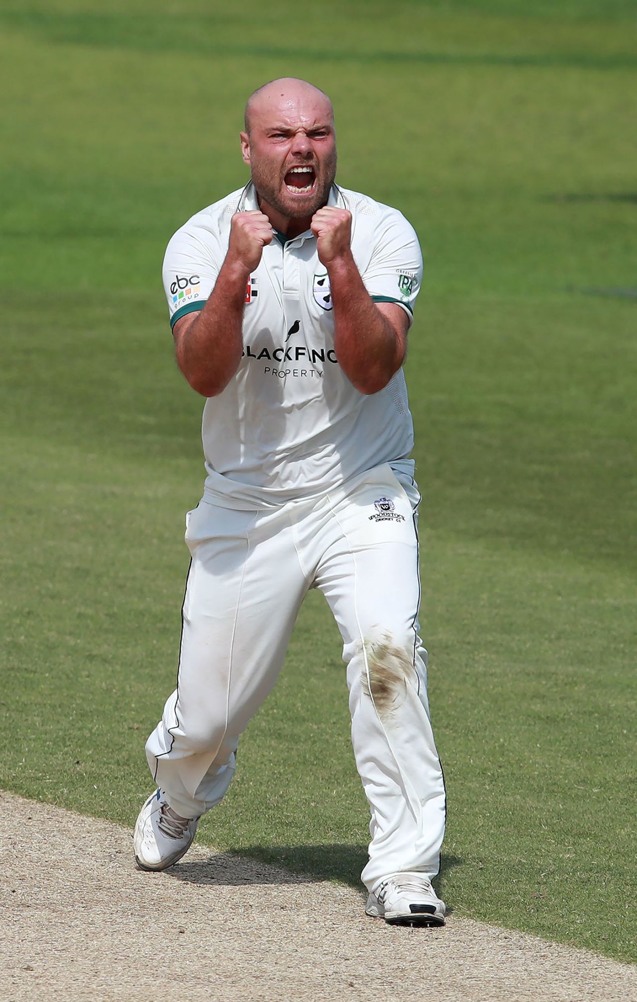 Joe Leach bellows his approval at winning a decision, Northamptonshire v Worcestershire, Bob Willis Trophy, Wantage Road, August 18, 2020