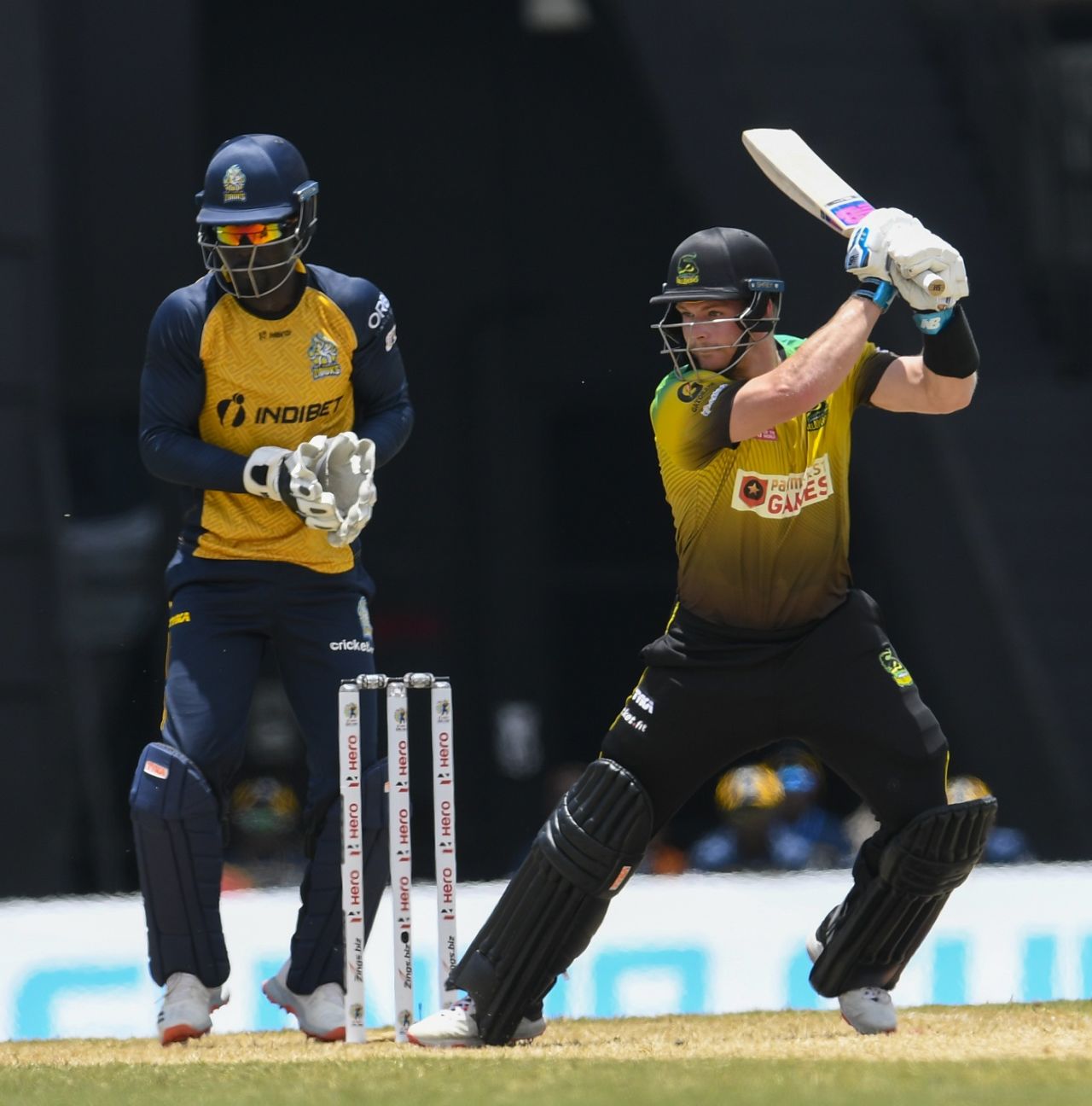 Glenn Phillips hits a boundary on his way to 44 against St Lucia Zouks, Jamaica Tallawahs v St Lucia Zouks, Trinidad, CPL 2020, August 19, 2020