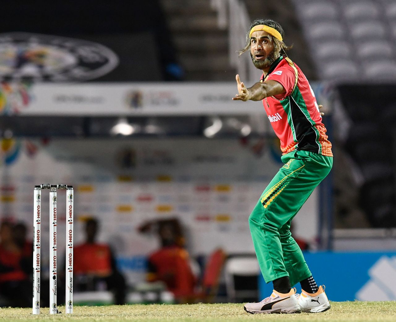 Imran Tahir took two wickets in a miserly spell, Guyana Amazon Warriors v St Kitts and Nevis Patriots, CPL 2020, Trinidad, August 19, 2020
